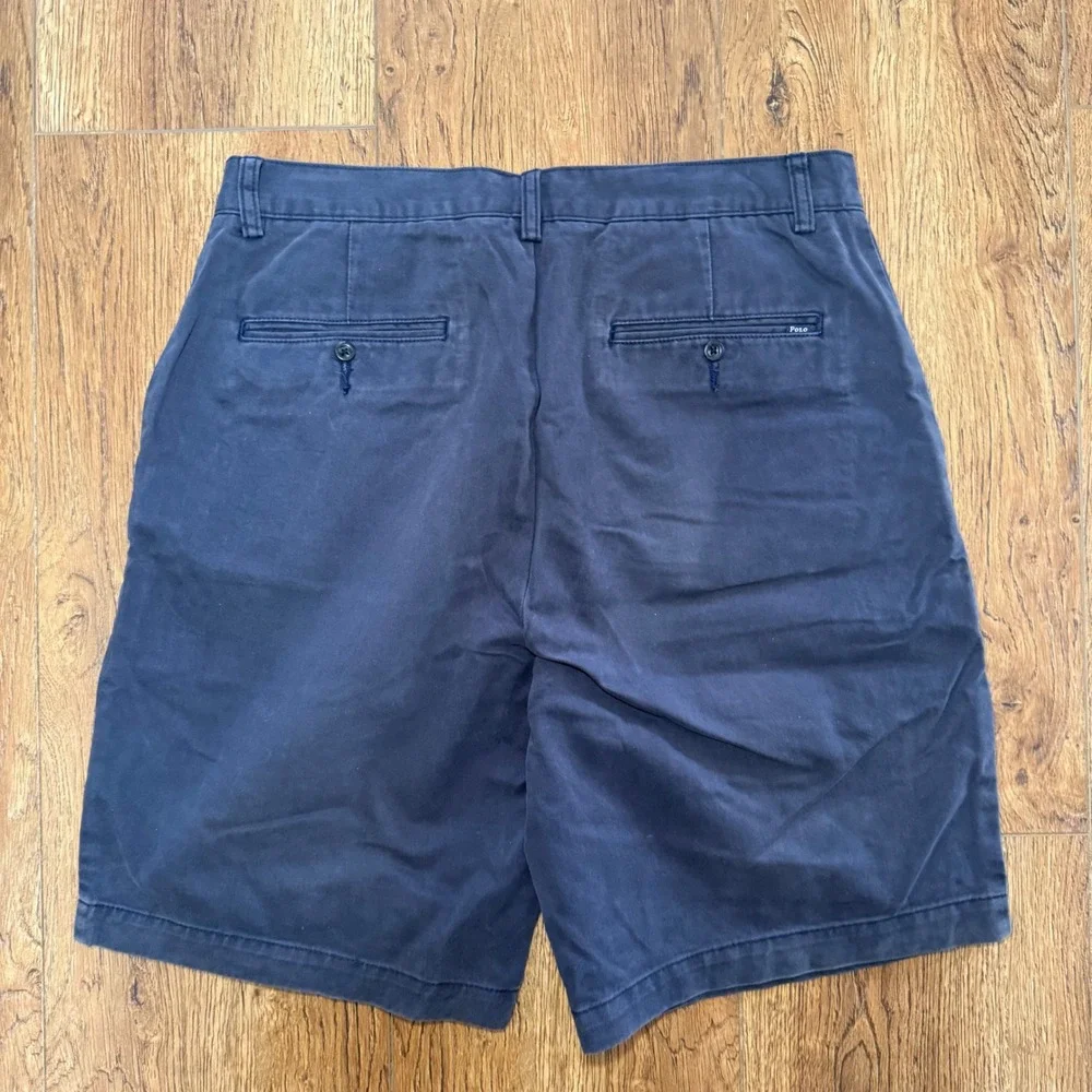 Polo Ralph Lauren Mens Navy Blue Cotton Chino Shorts‎ Size 33 Flat Front Classic